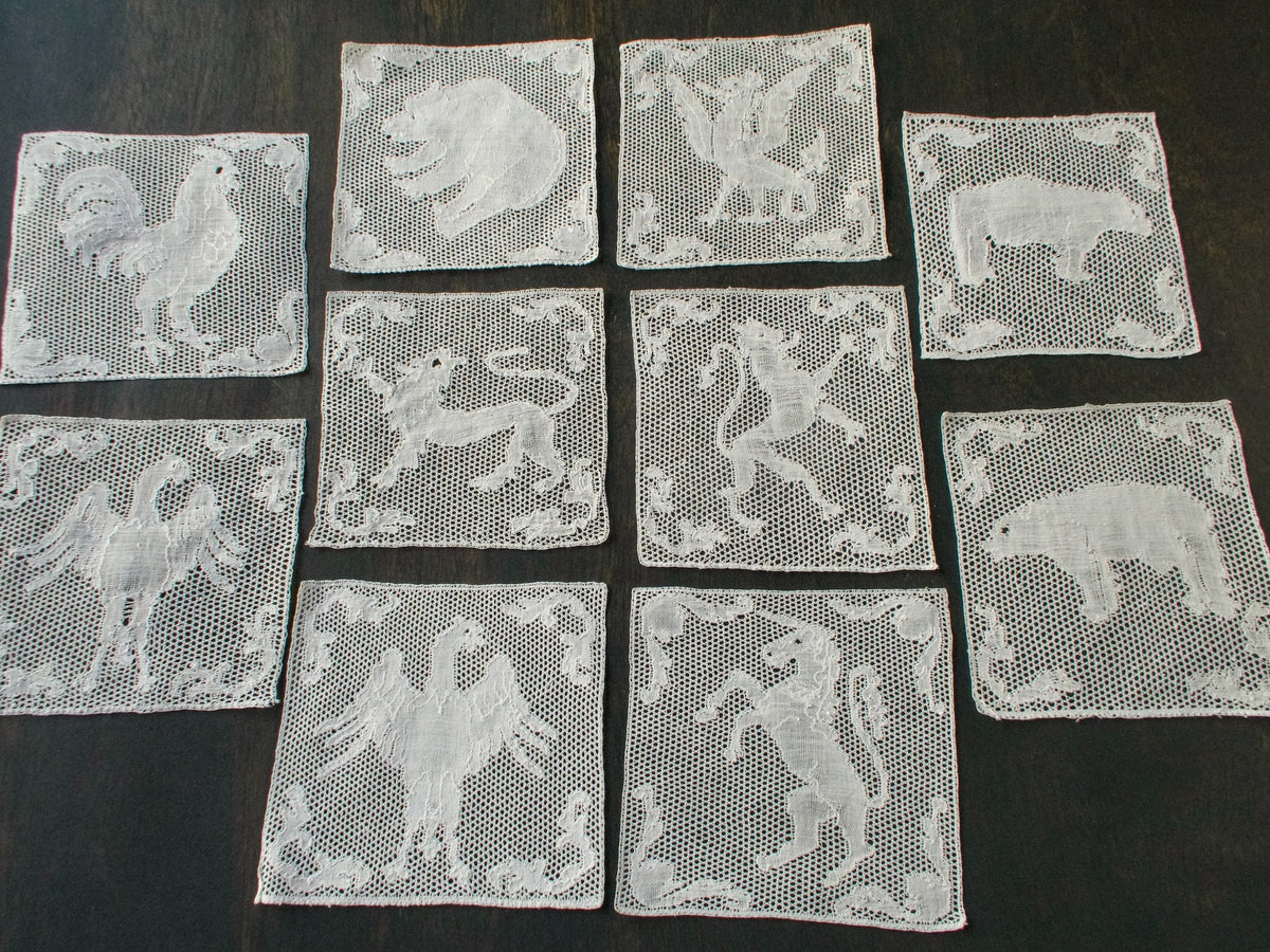 Unicorn, Lion &amp; More Antique Lace Cocktail Napkins, Set of 10