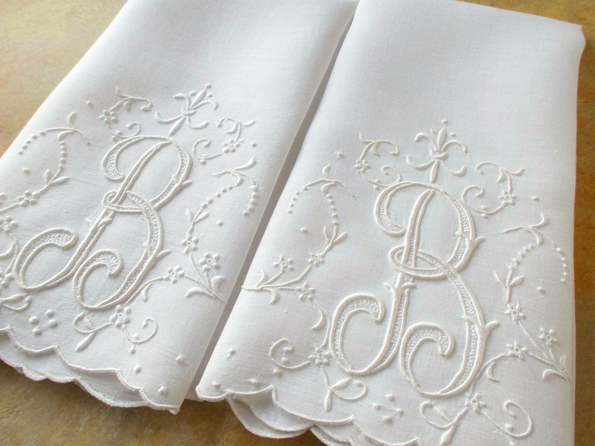 &quot;B&quot; Monogram Vintage Madeira Linen Guest Towels, Set of 2
