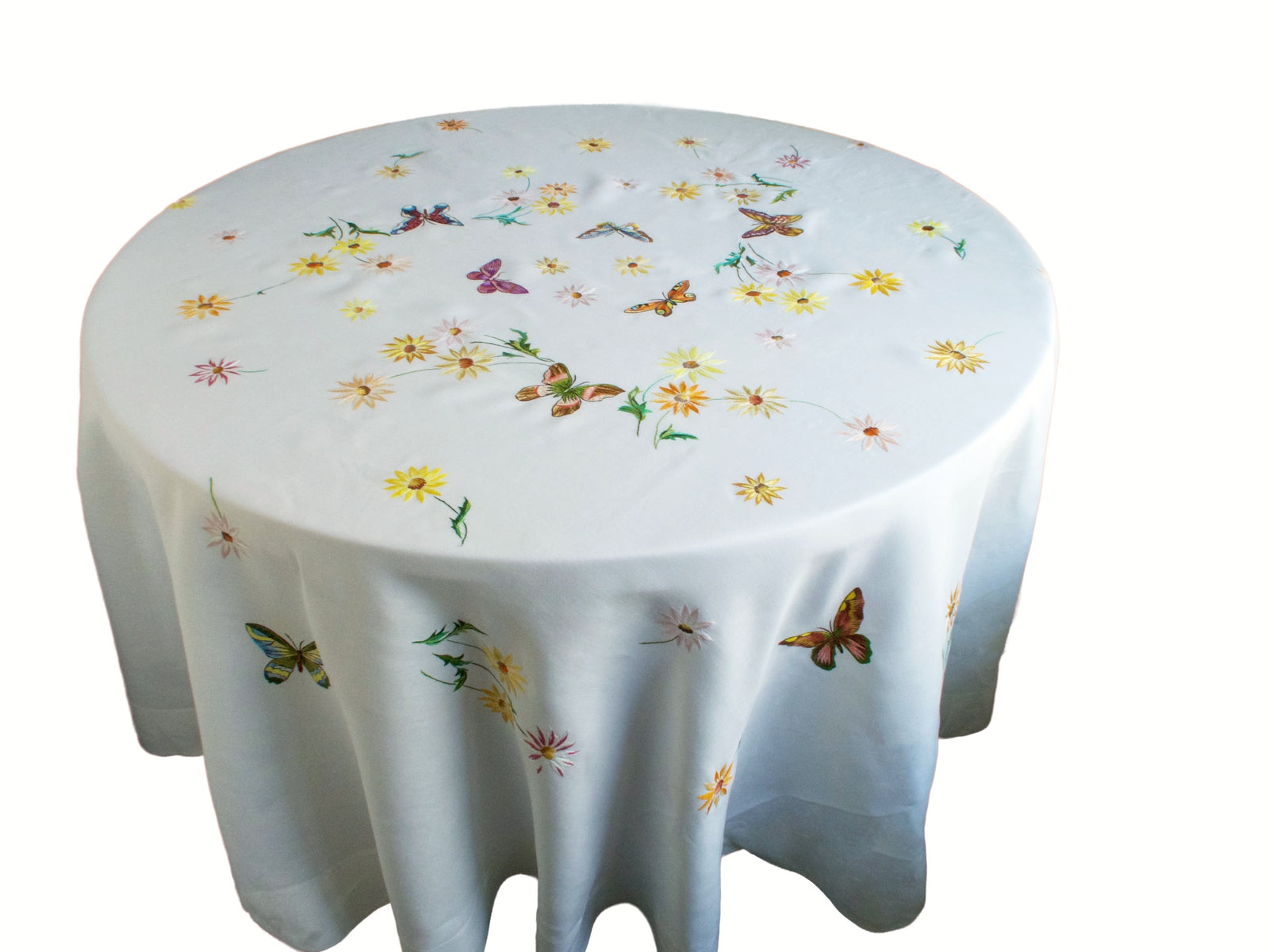 Butterflies D Porthault Embroidery 92" Round Tablecloth & 12 Napkins