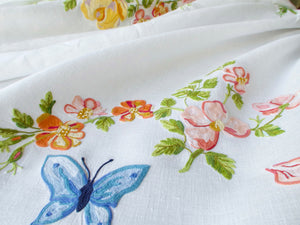 Vintage D Porthault Beauvais Butterflies 112" Round Tablecloth