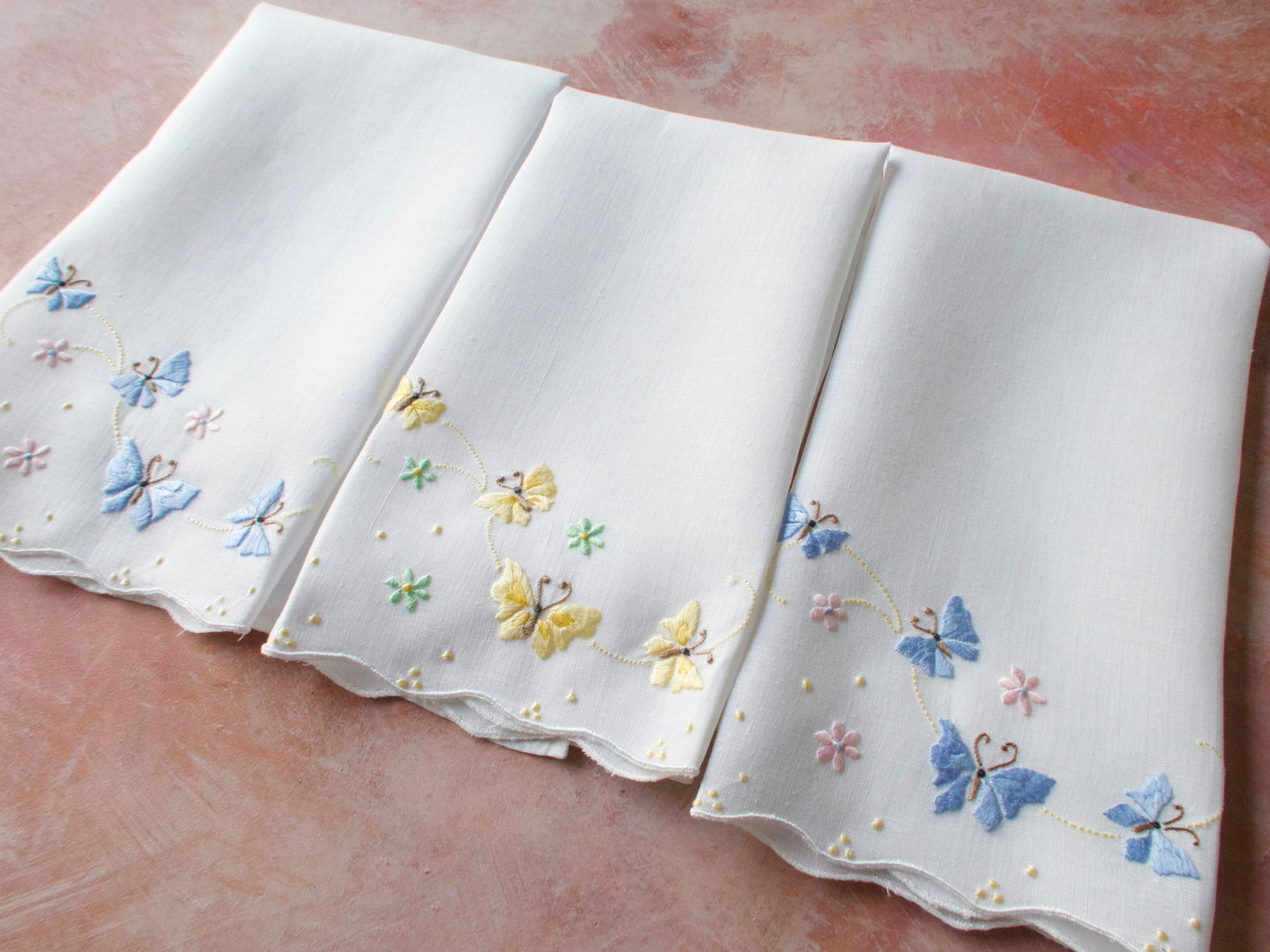 Butterflies Vintage Madeira Linen Guest Towels - Set of 3