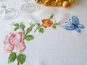 Vintage D Porthault Beauvais Butterflies 112" Round Tablecloth