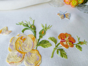 Vintage D Porthault Beauvais Butterflies 112" Round Tablecloth