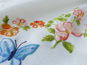 Vintage D Porthault Beauvais Butterflies 112" Round Tablecloth