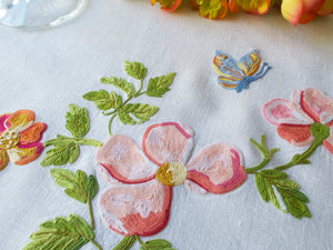 Vintage D Porthault Beauvais Butterflies 112" Round Tablecloth