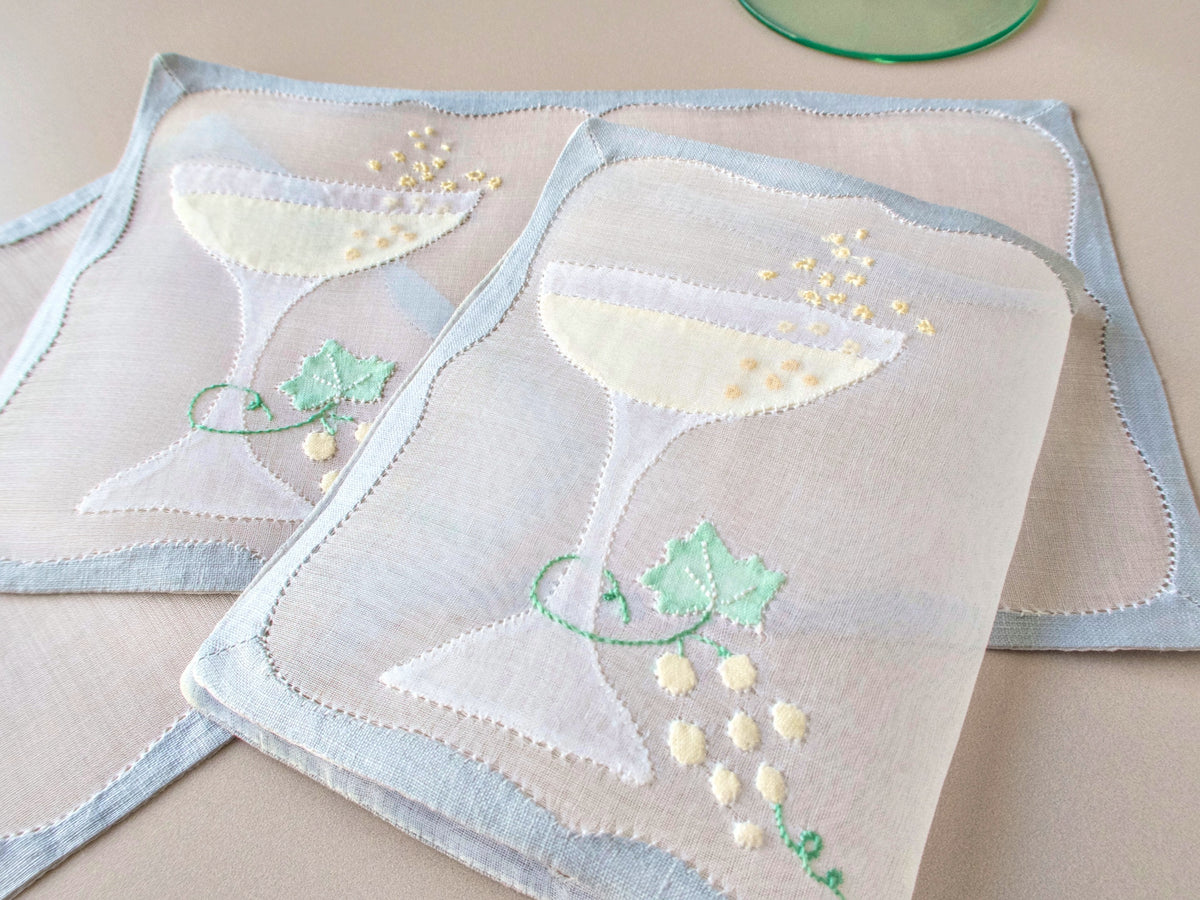 Bubbly Champagne Vintage Madeira Organdy Cocktail Napkins, Set of 8