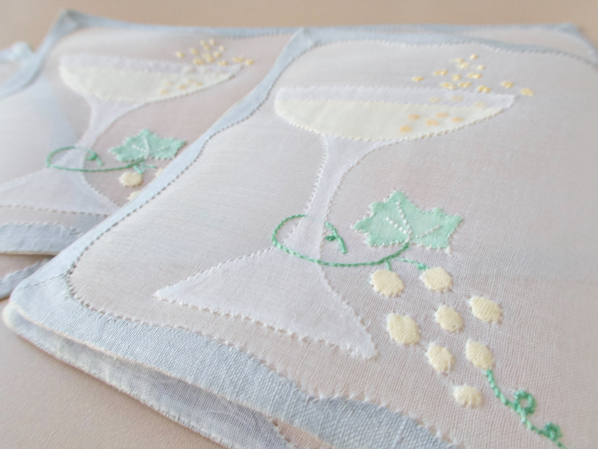 Bubbly Champagne Vintage Madeira Organdy Cocktail Napkins, Set of 8