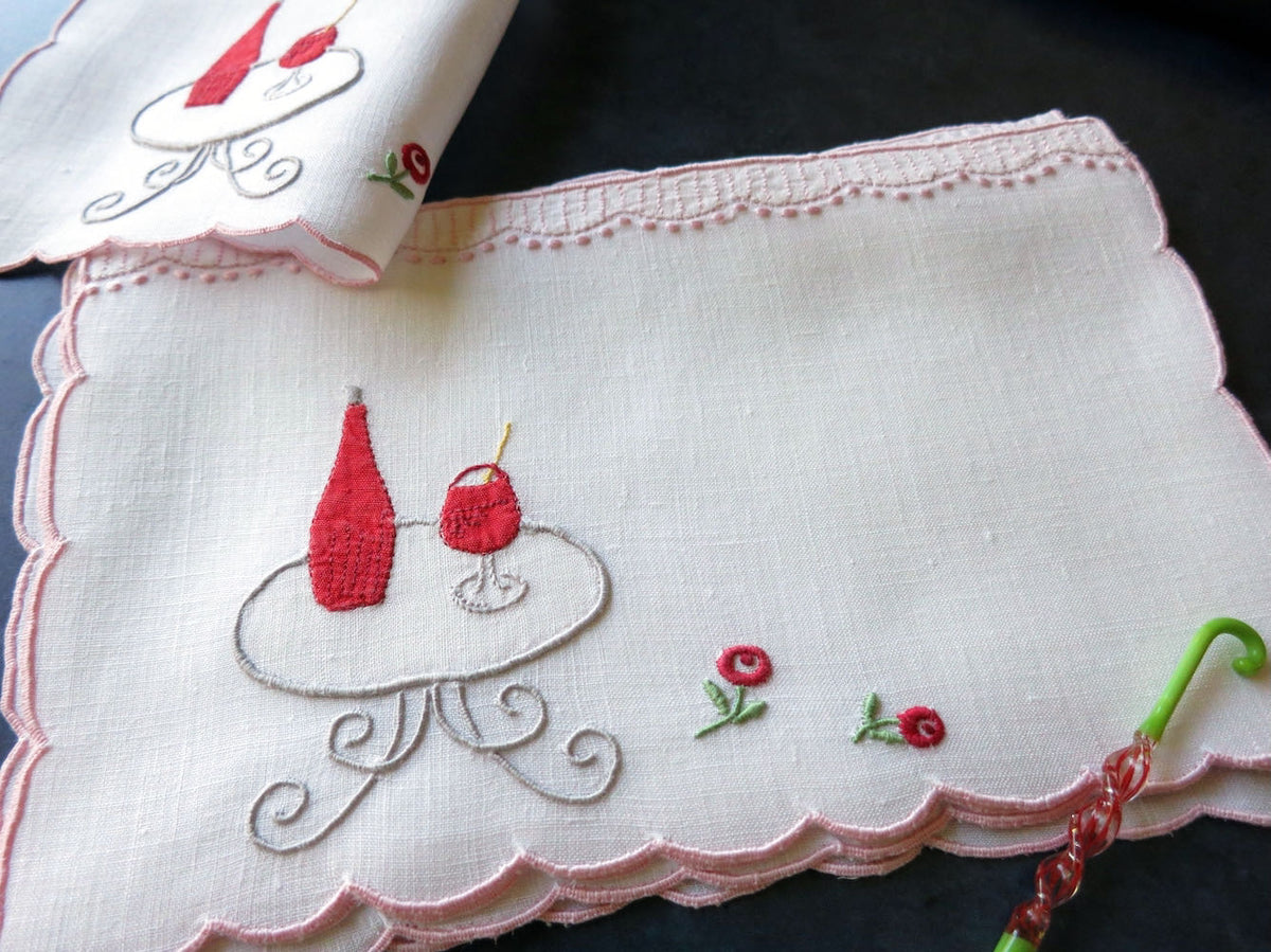 Pretty Patio Drinks Vintage Madeira Linen Cocktail Napkins - Set of 6