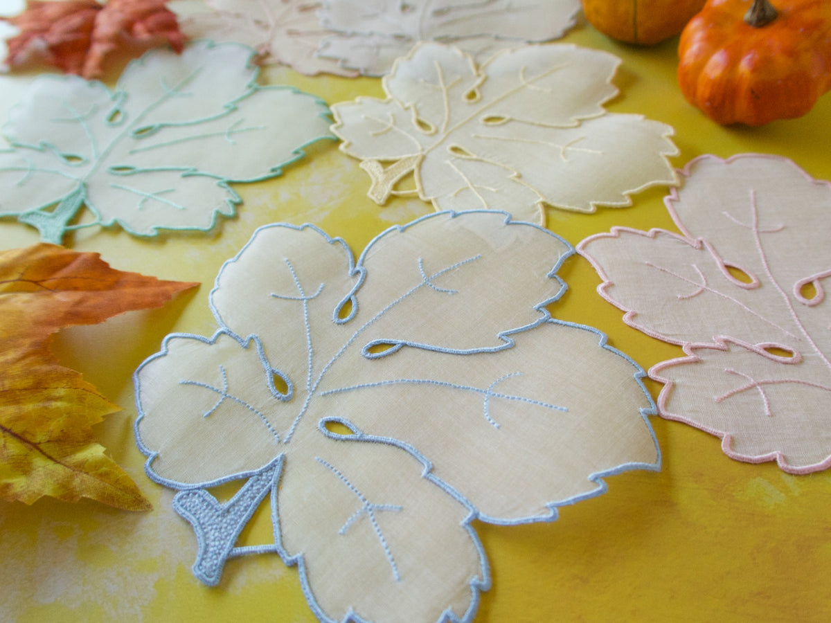 Colorful Organdy Leaves Vintage Madeira Cocktail Napkins, Set of 6