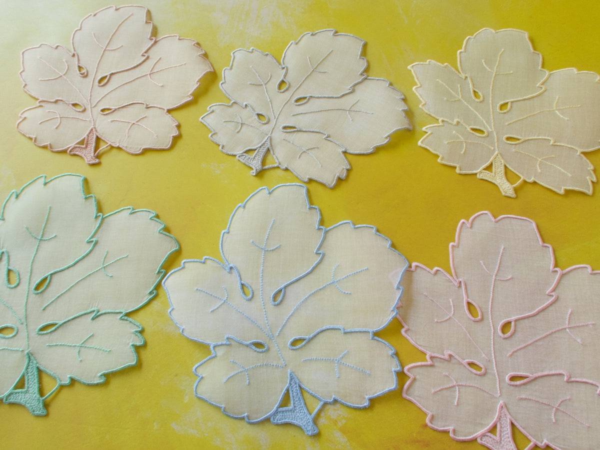 Colorful Organdy Leaves Vintage Madeira Cocktail Napkins, Set of 6