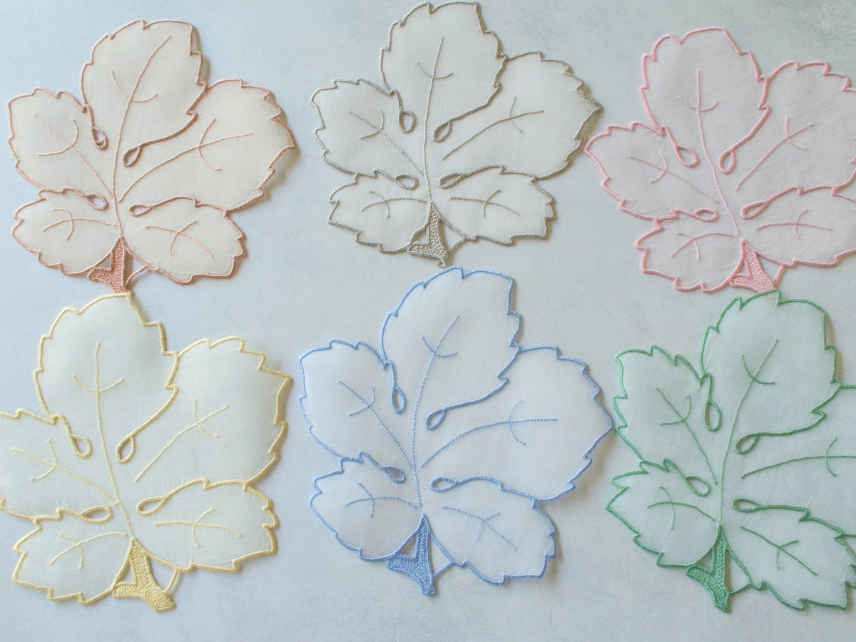 Colorful Organdy Leaves Vintage Madeira Cocktail Napkins, Set of 6