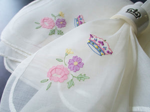 Colorful Coronets & Flowers Vintage Italian Organdy Napkins, Set of 12
