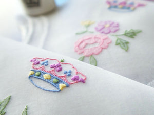 Colorful Coronets & Flowers Vintage Italian Organdy Napkins, Set of 12