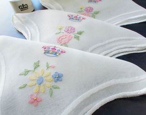 Colorful Coronets & Flowers Vintage Italian Organdy Napkins, Set of 12