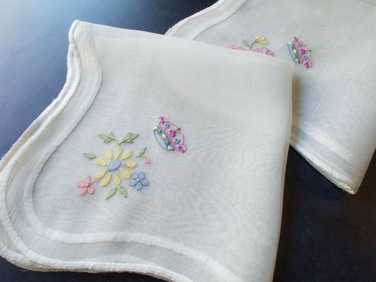 Colorful Coronets &amp; Flowers Vintage Italian Organdy Napkins, Set of 12