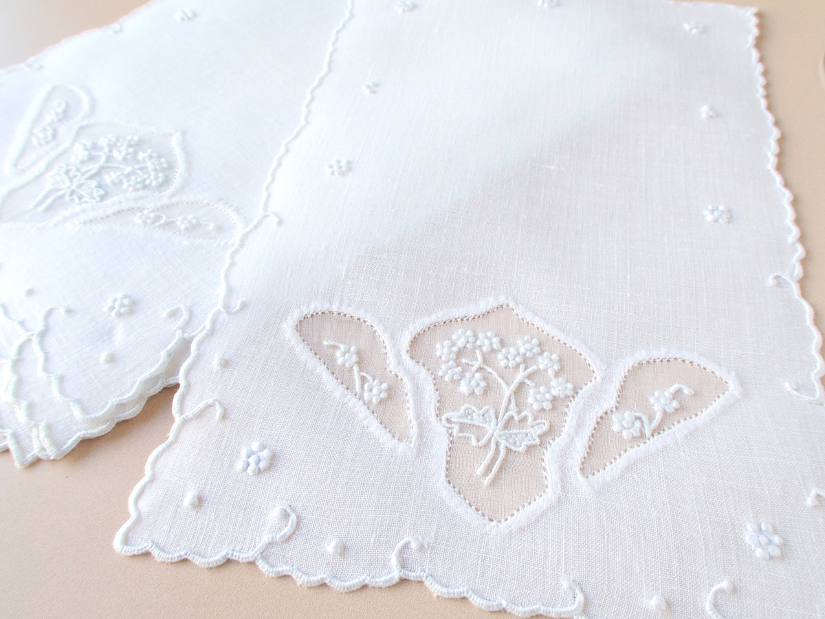 Dainty Whitework Vintage Madeira Linen Cocktail Napkins, Set of 8