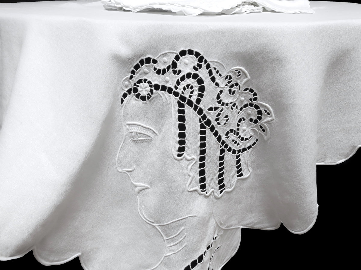 Art Deco Vintage Linen Square Tablecloth 68", 12 Napkins
