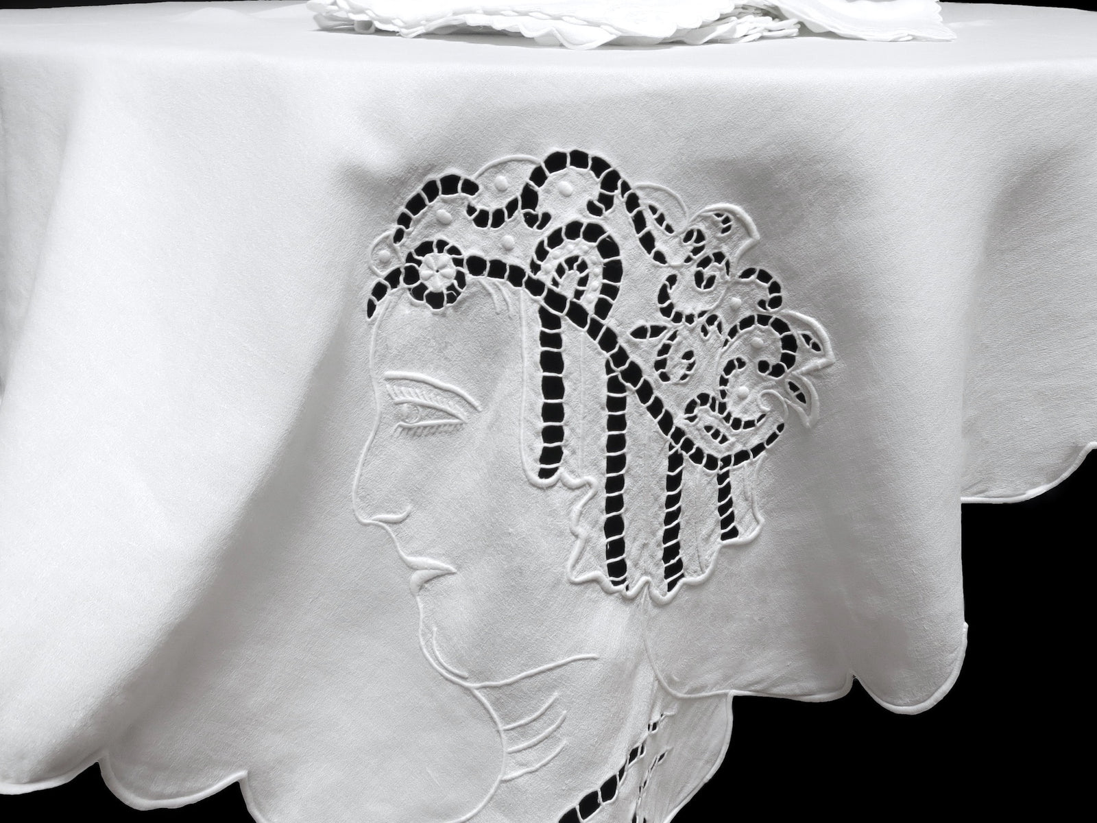 Art Deco Vintage Linen Square Tablecloth 68", 12 Napkins