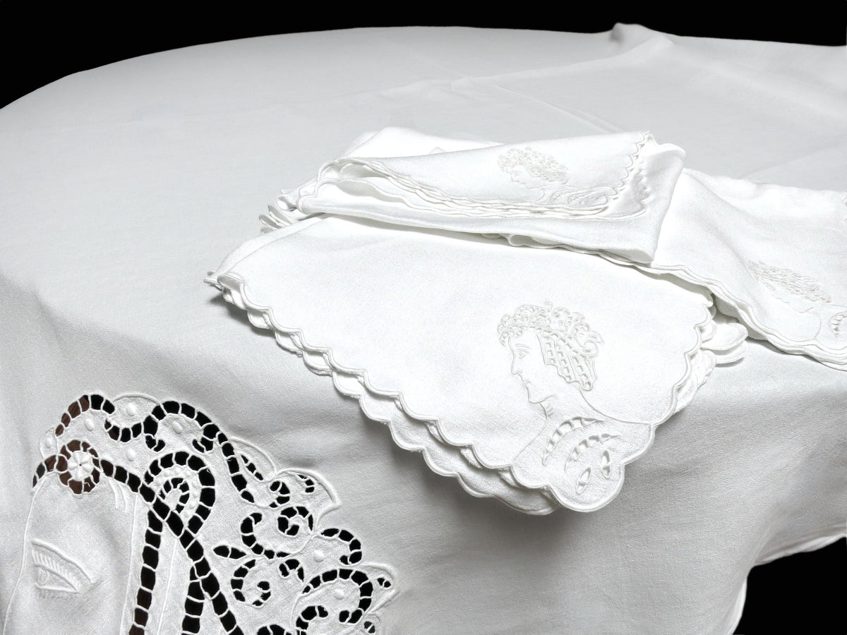 Art Deco Vintage Linen Square Tablecloth 68", 12 Napkins