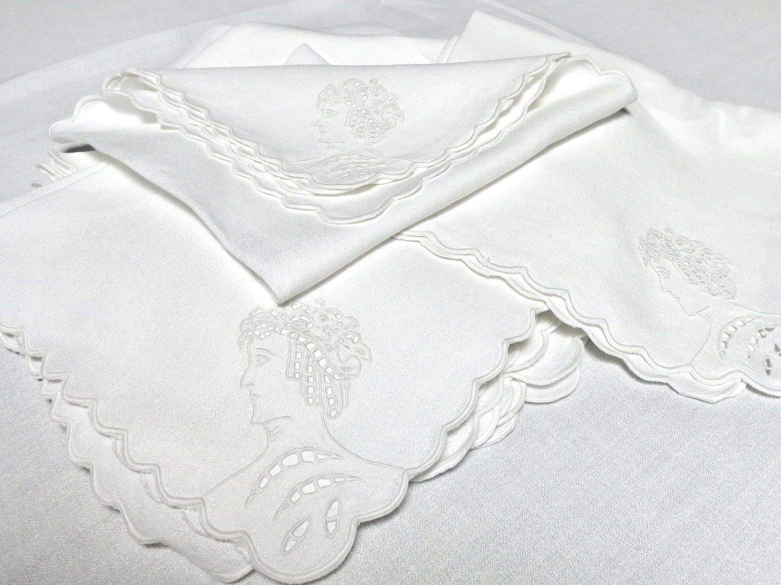 Art Deco Vintage Linen Square Tablecloth 68", 12 Napkins