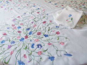 Vintage Colorful Voile Tea Size Square Tablecloth 56" & 8 Napkins