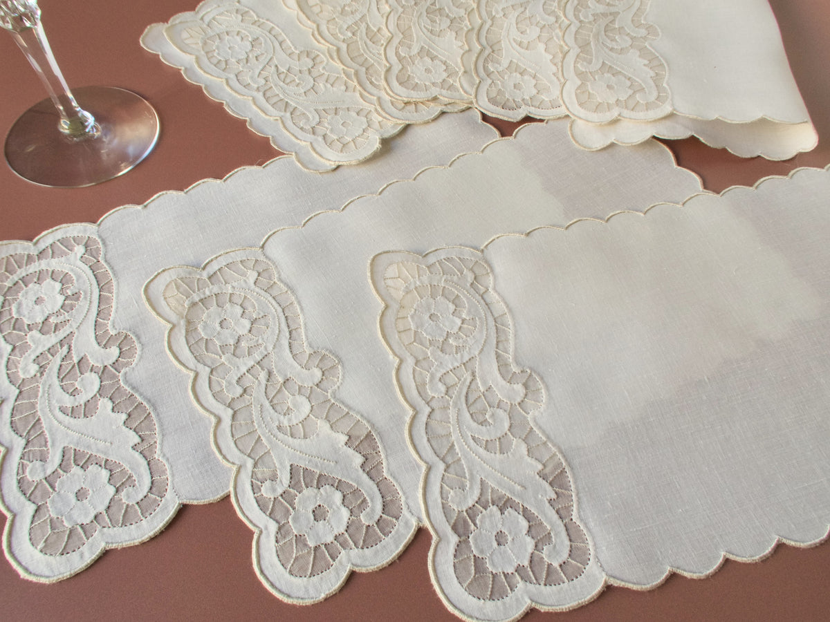 Elegant Vintage Madeira Linen Cocktail Napkins, Set of 6