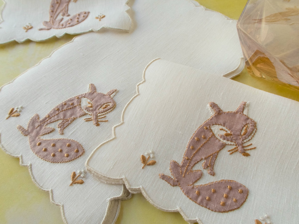Foxes Vintage Madeira Cocktail Napkins, Set of 6