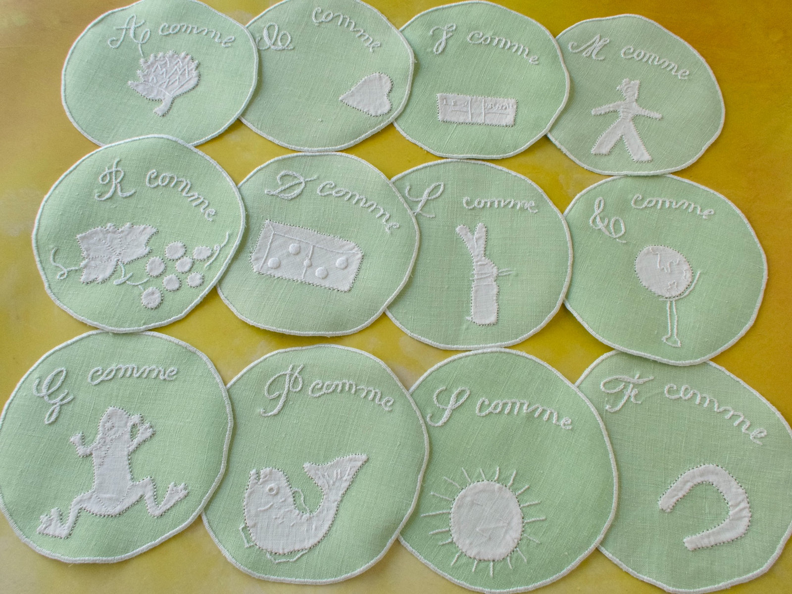 Fun French Alphabet Cocktail Rounds, Set of 12