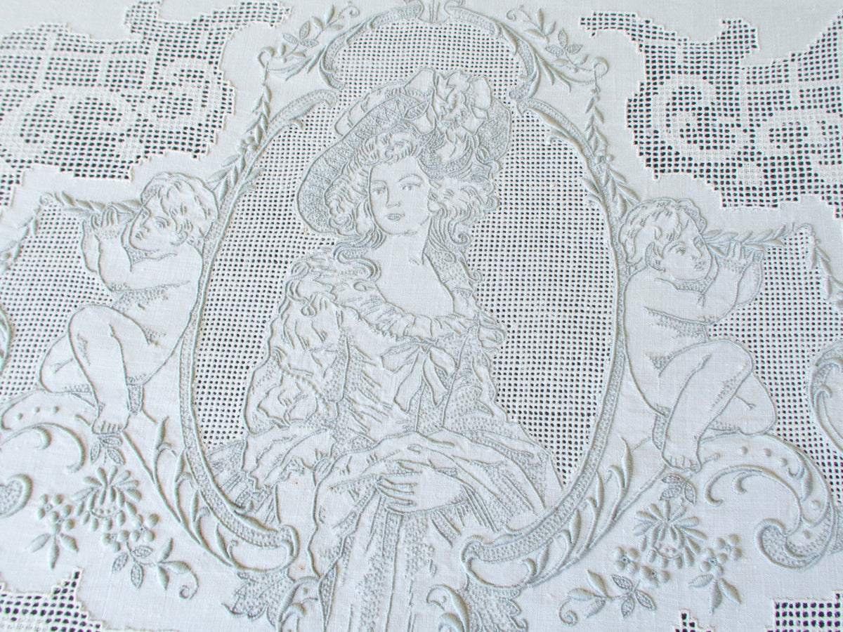 The Blue Boy Gainsborough Vintage Appenzell Tablecloth 72x140, 12 Napkins