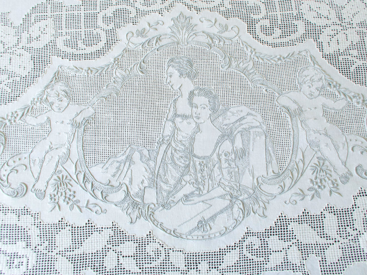 The Blue Boy Gainsborough Vintage Appenzell Tablecloth 72x140, 12 Napkins