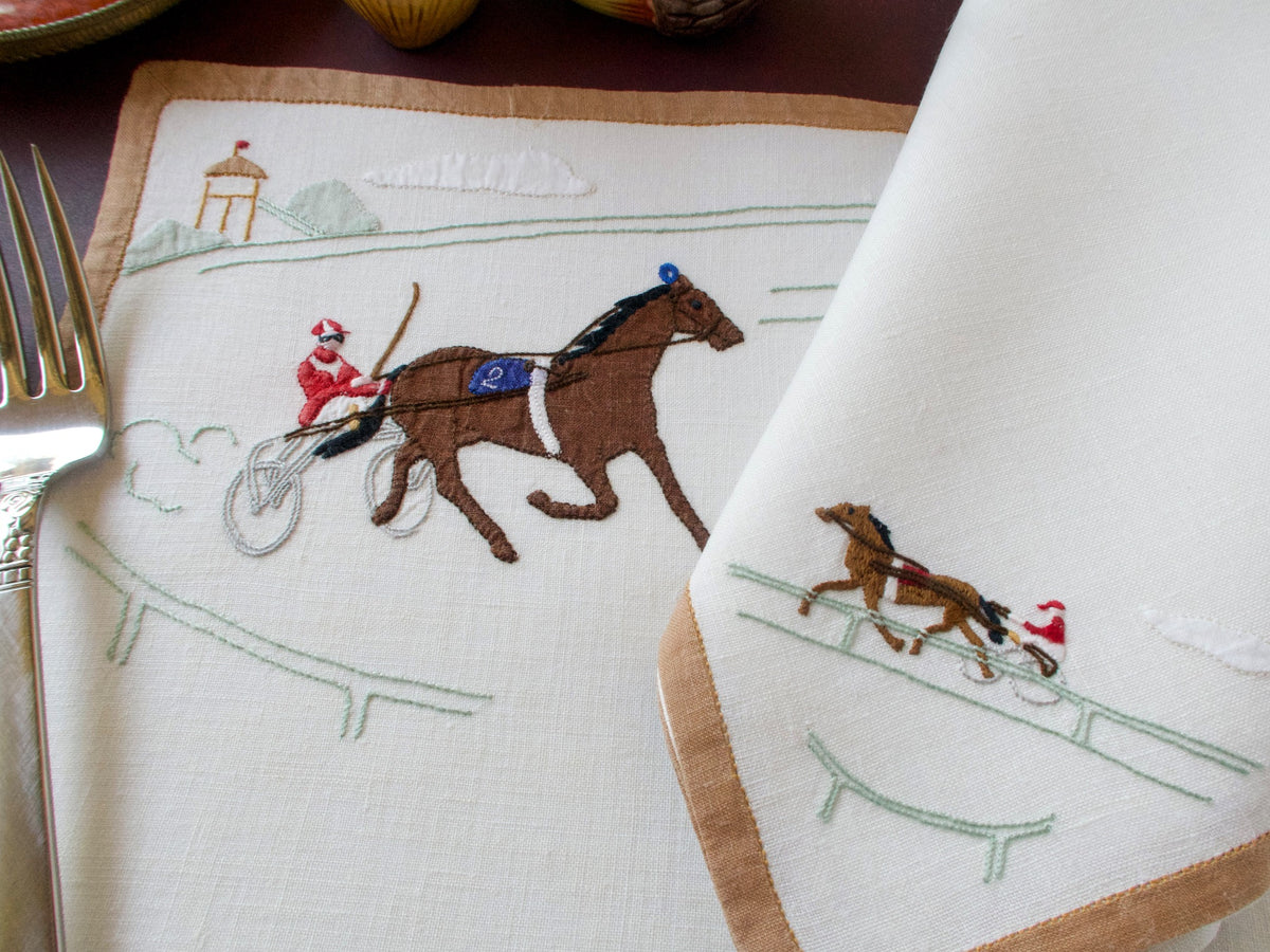 Harness Racing Vintage Madeira Linen 24pc Placemat Set for 12