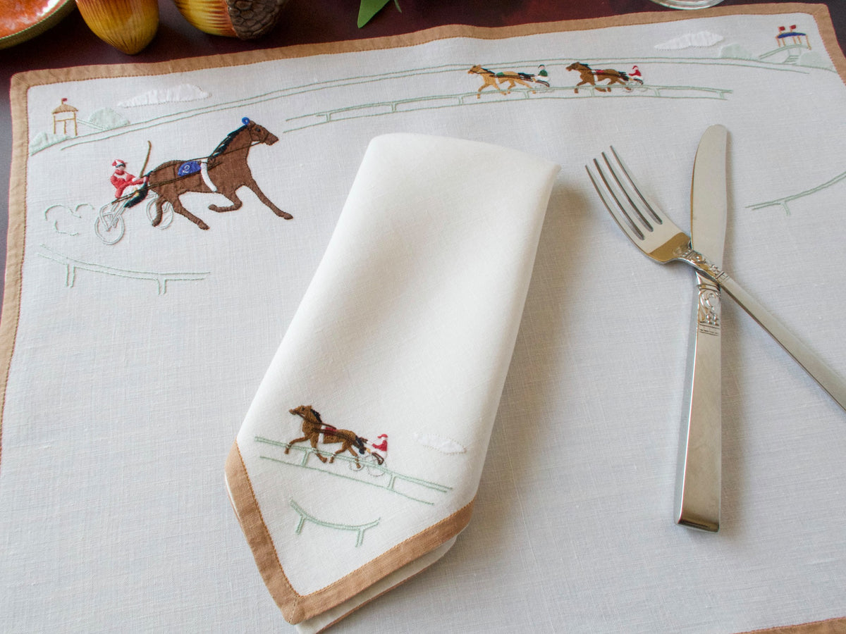 Harness Racing Vintage Madeira Linen 24pc Placemat Set for 12