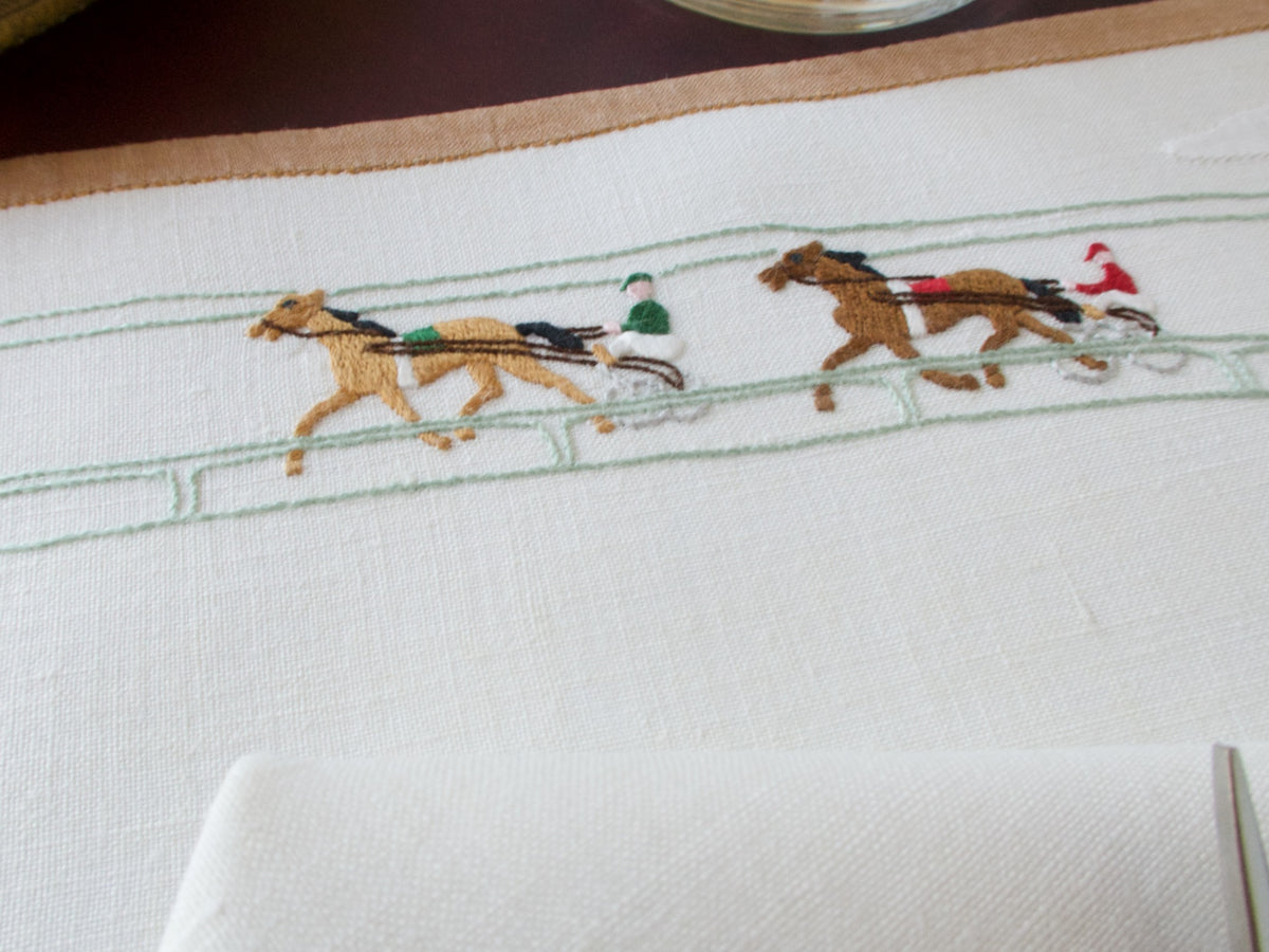 Harness Racing Vintage Madeira Linen 24pc Placemat Set for 12