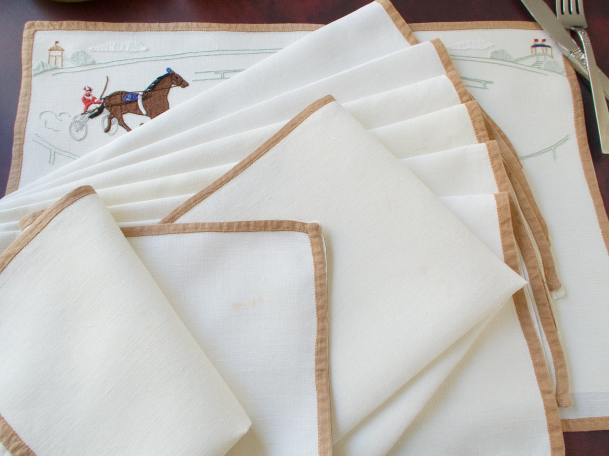 Harness Racing Vintage Madeira Linen 24pc Placemat Set for 12