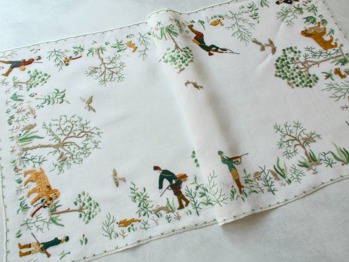 Hunting Party Vintage Rapisardi Italian Linen Runner 16x32