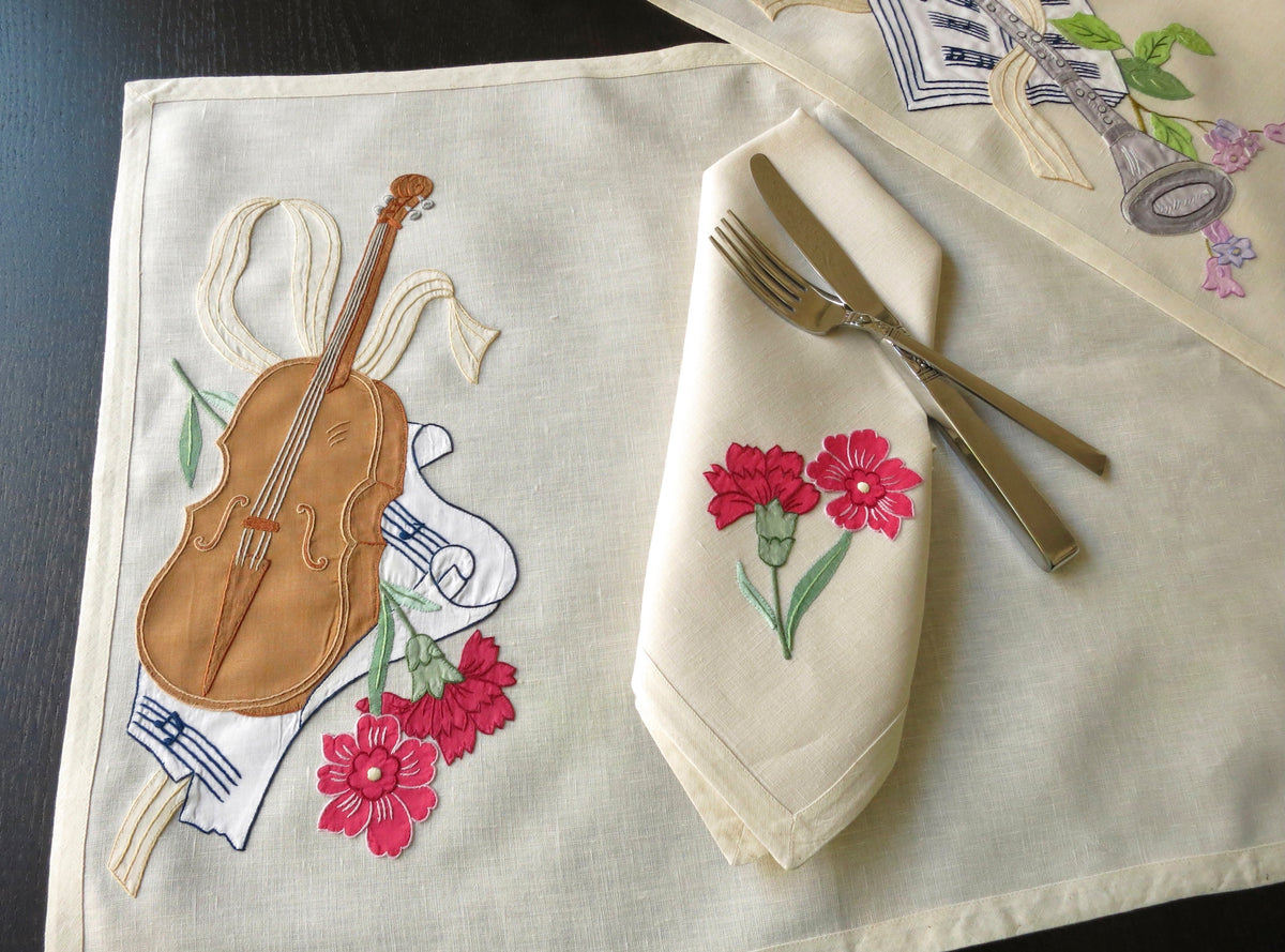 Music &amp; &amp; Flowers Vintage Italian 24pc Placemat Set for 12