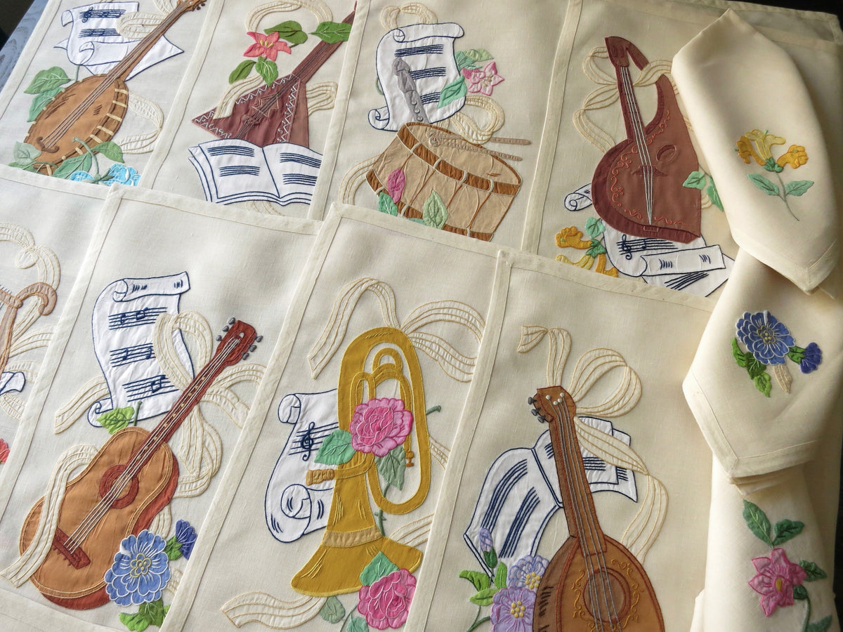 Music &amp; &amp; Flowers Vintage Italian 24pc Placemat Set for 12