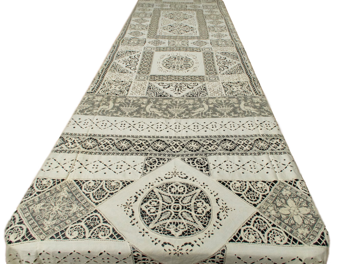 Gorgeous Vintage Italian Mixed Lace XL Tablecloth 70x177&quot;