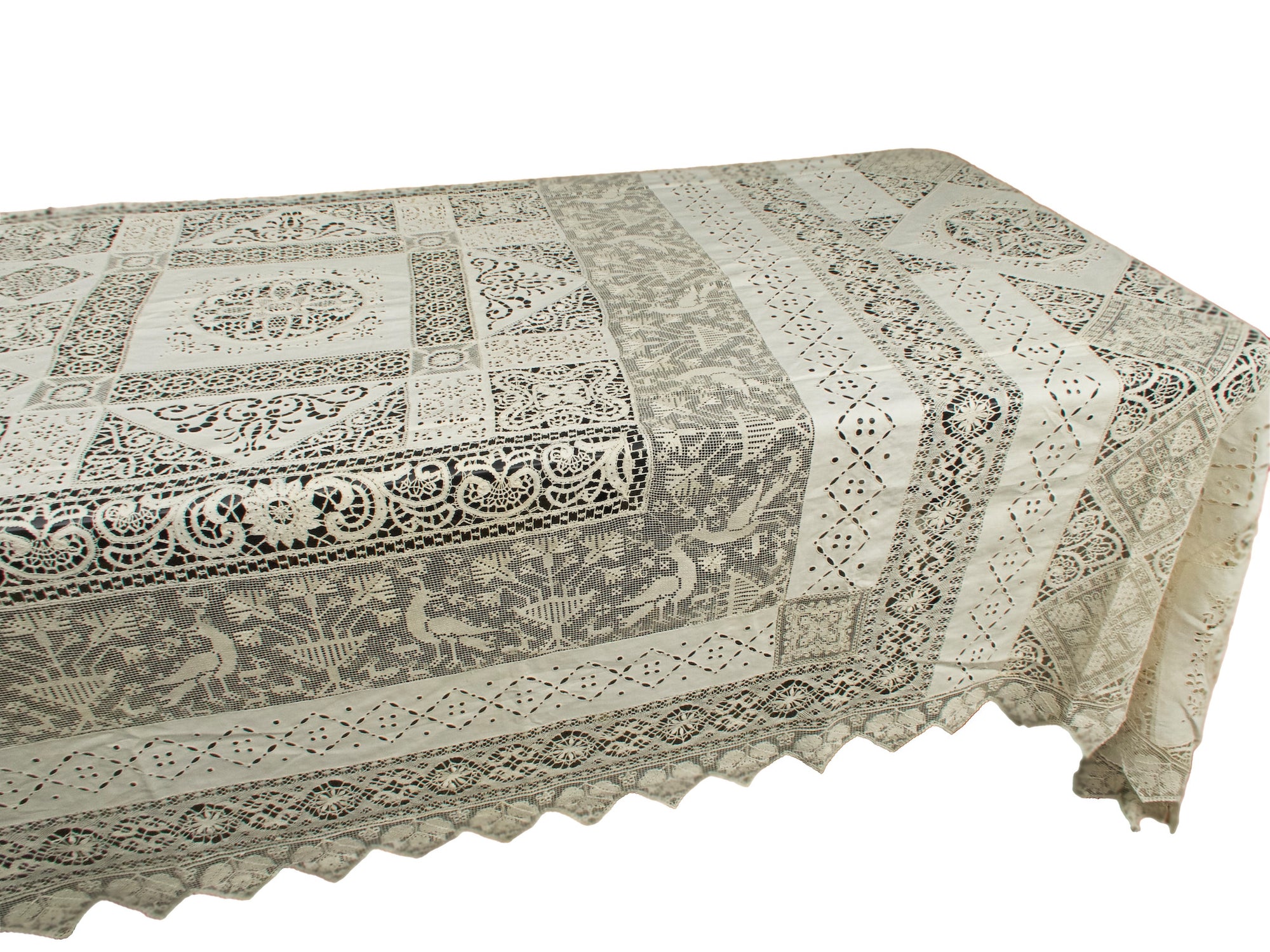 Gorgeous Vintage Italian Mixed Lace XL Tablecloth 70x177"