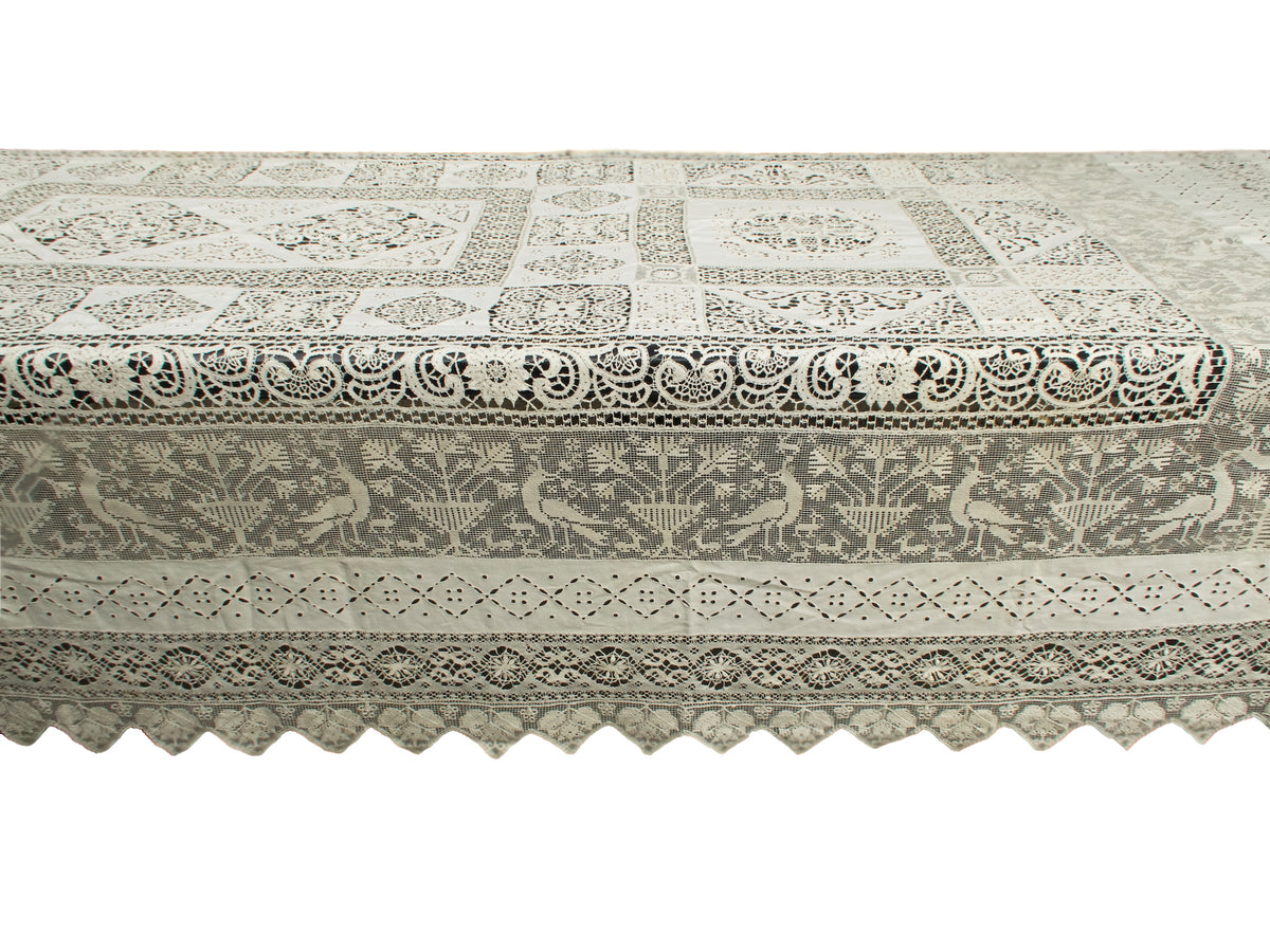 Gorgeous Vintage Italian Mixed Lace XL Tablecloth 70x177&quot;