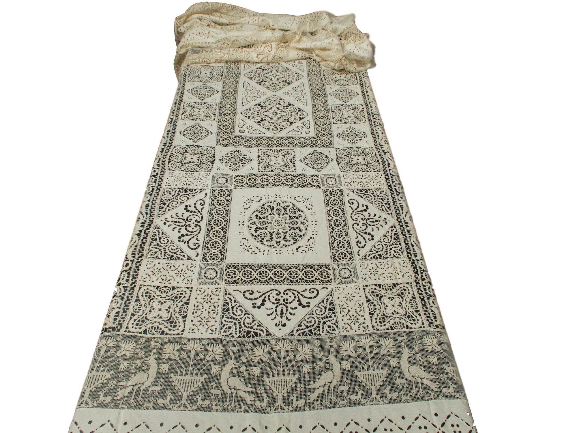 Gorgeous Vintage Italian Mixed Lace XL Tablecloth 70x177"