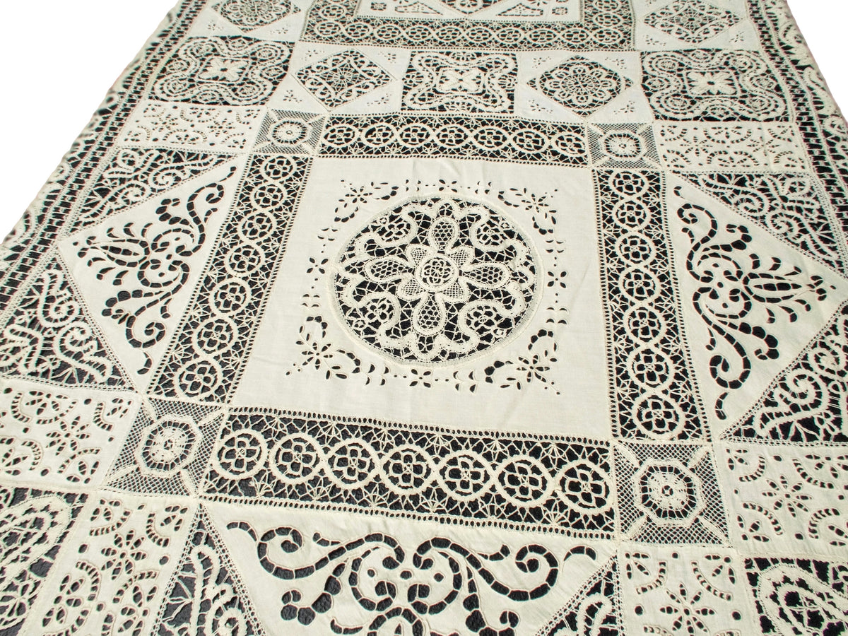 Gorgeous Vintage Italian Mixed Lace XL Tablecloth 70x177&quot;