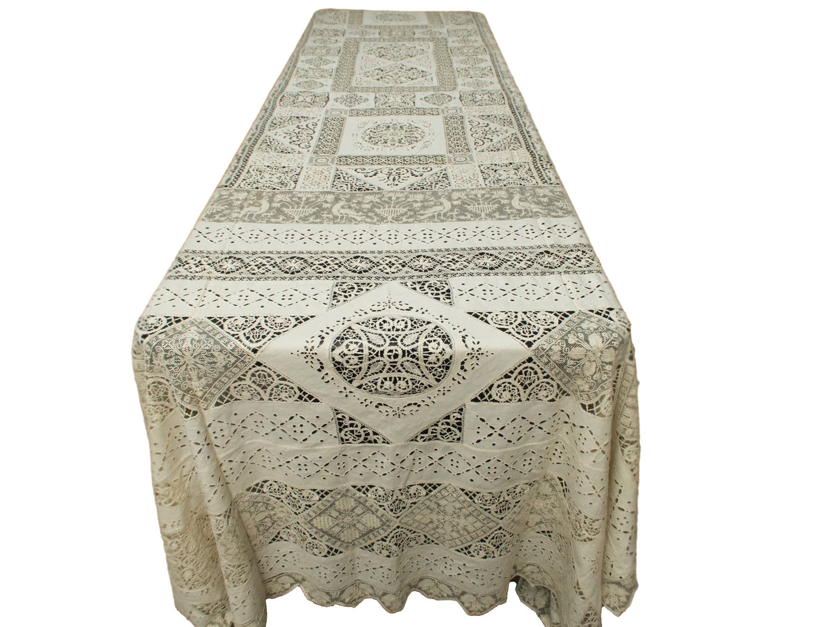 Gorgeous Vintage Italian Mixed Lace XL Tablecloth 70x177&quot;