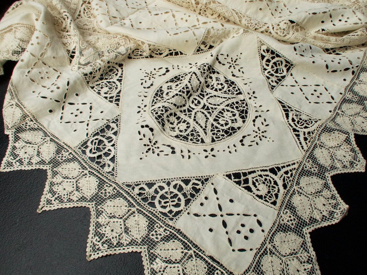 Gorgeous Vintage Italian Mixed Lace XL Tablecloth 70x177&quot;