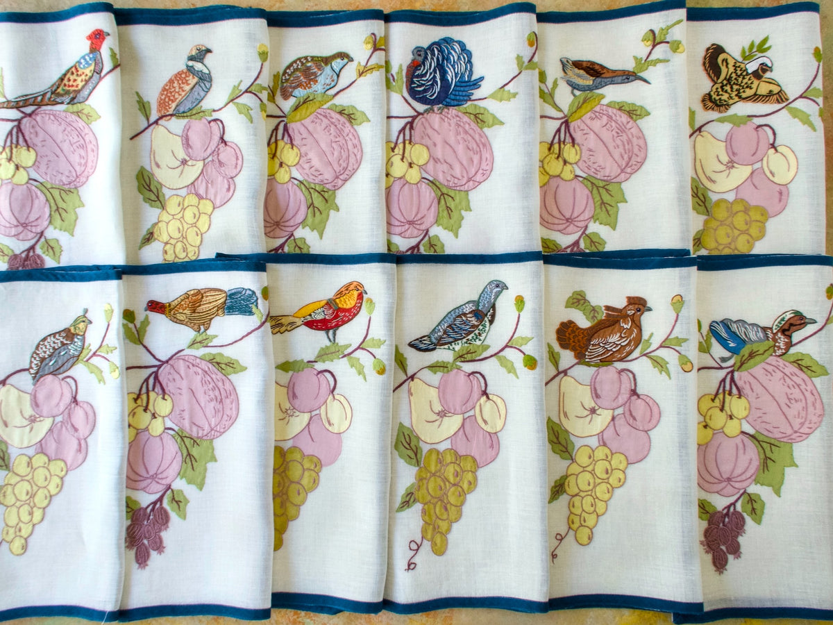 Ornate &amp; Colorful Birds Vintage Italian 24pc Placemat Set for 12