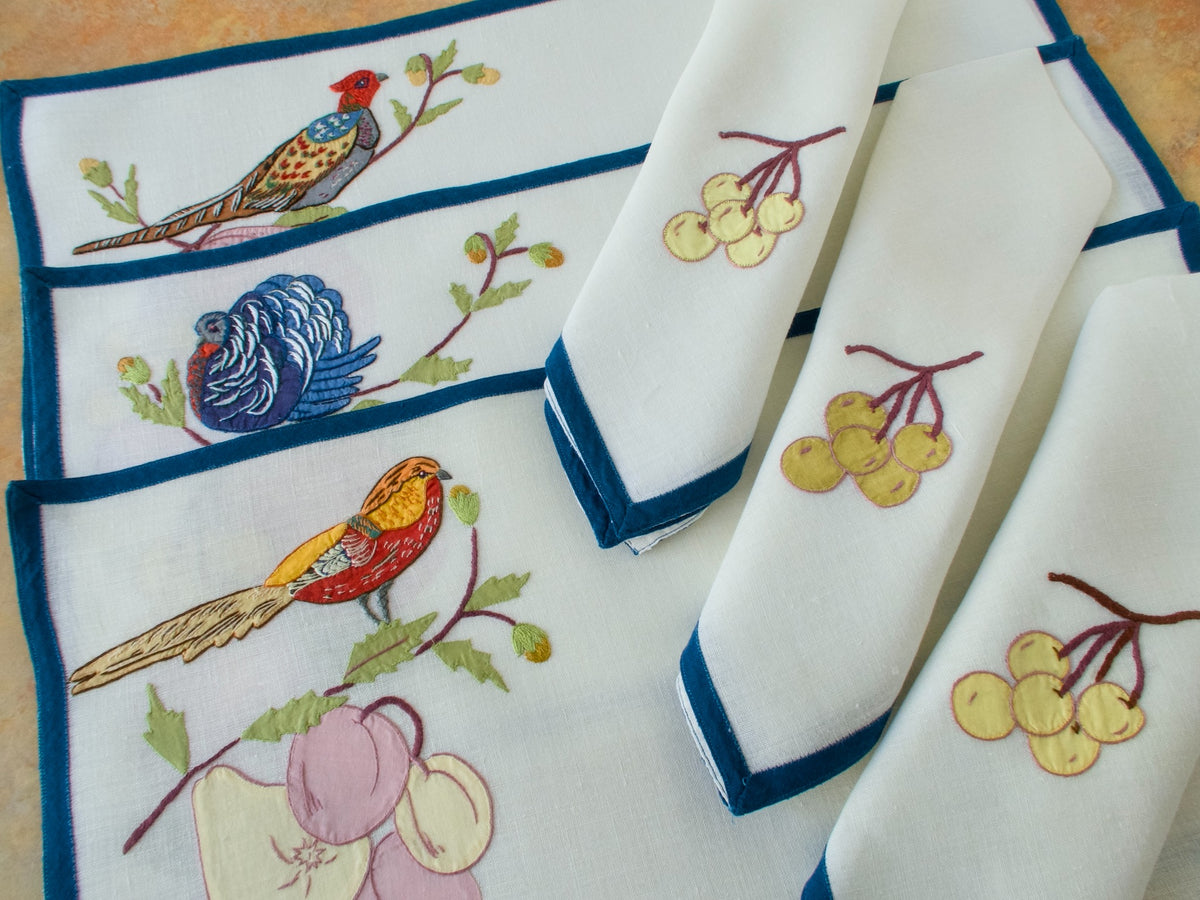 Ornate &amp; Colorful Birds Vintage Italian 24pc Placemat Set for 12