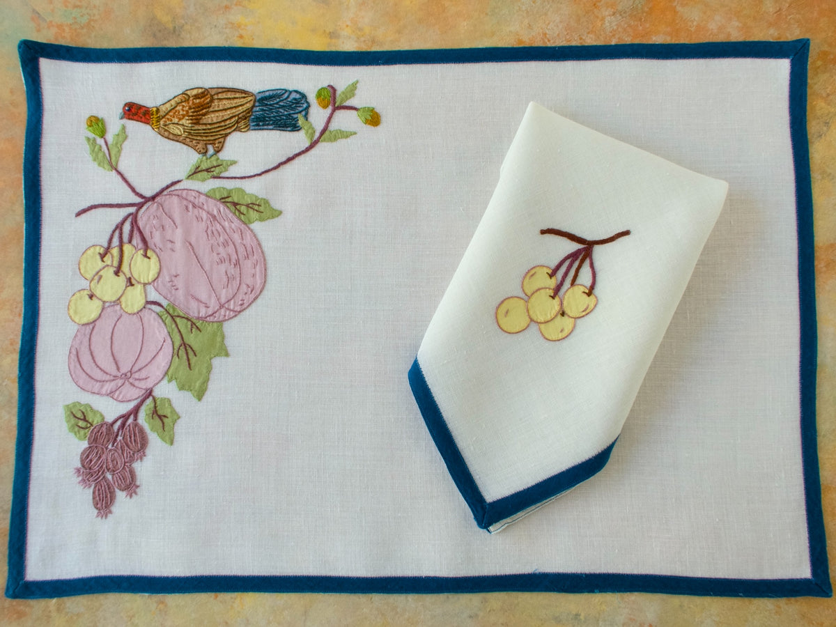 Ornate &amp; Colorful Birds Vintage Italian 24pc Placemat Set for 12