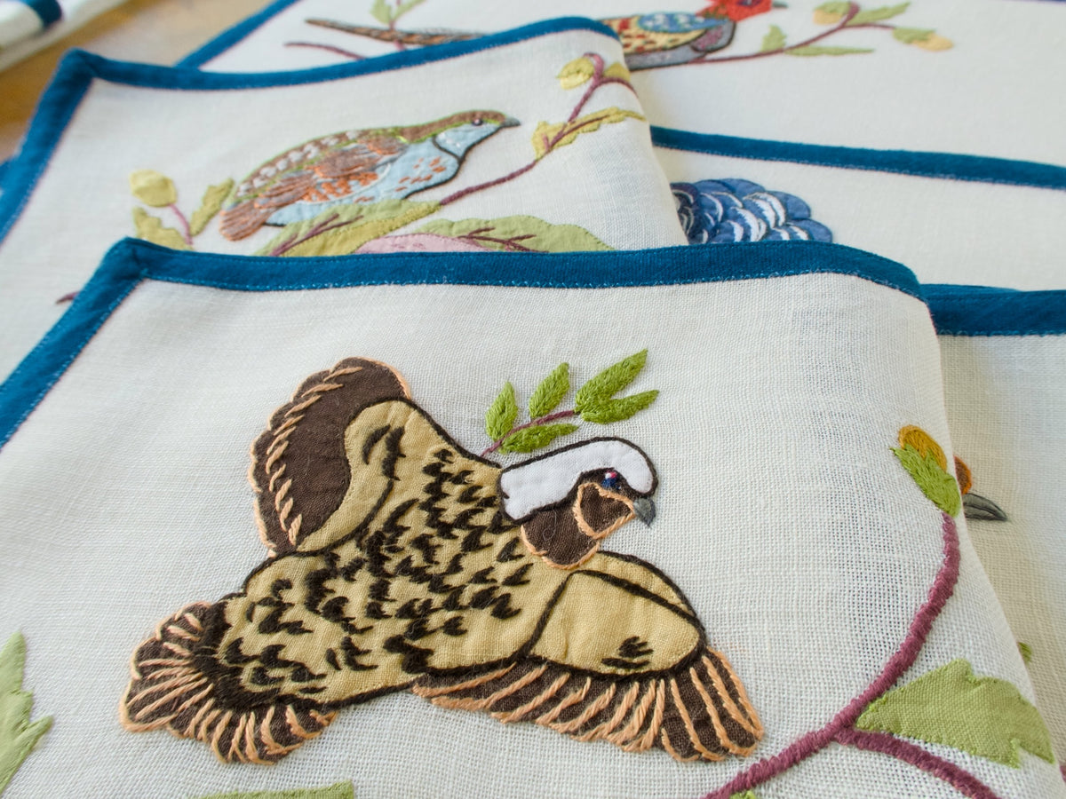 Ornate &amp; Colorful Birds Vintage Italian 24pc Placemat Set for 12