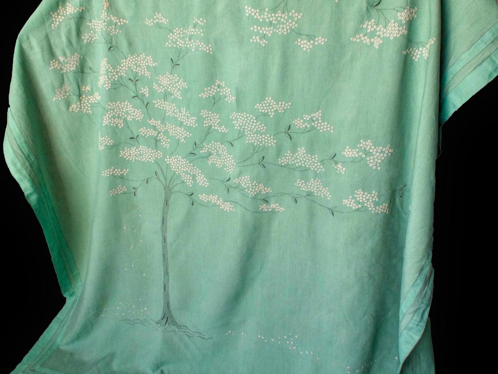 "Jacaranda Tree" in Green Vintage Marghab Tablecloth & 12 Napkins - 70" x 110"