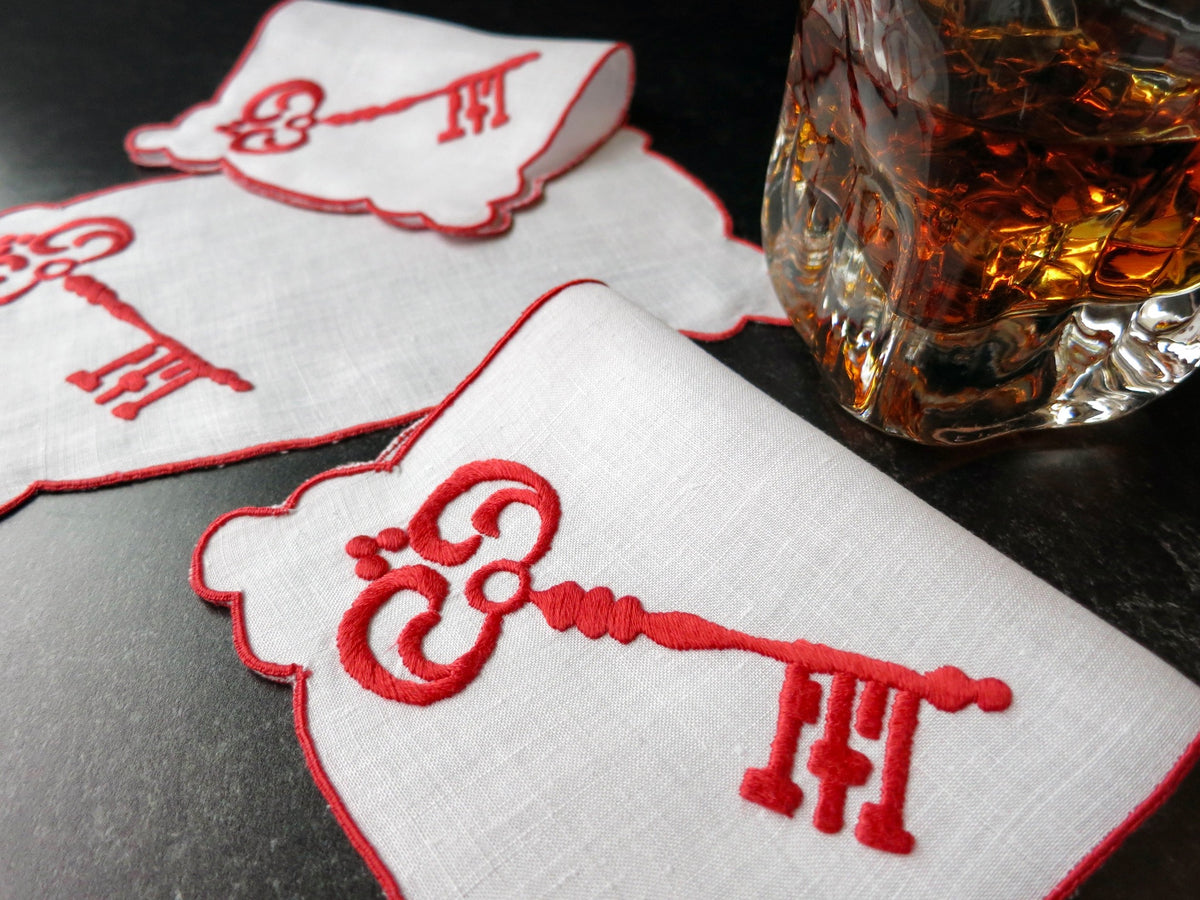 Skeleton Key Vintage Madeira Linen Cocktail Napkins